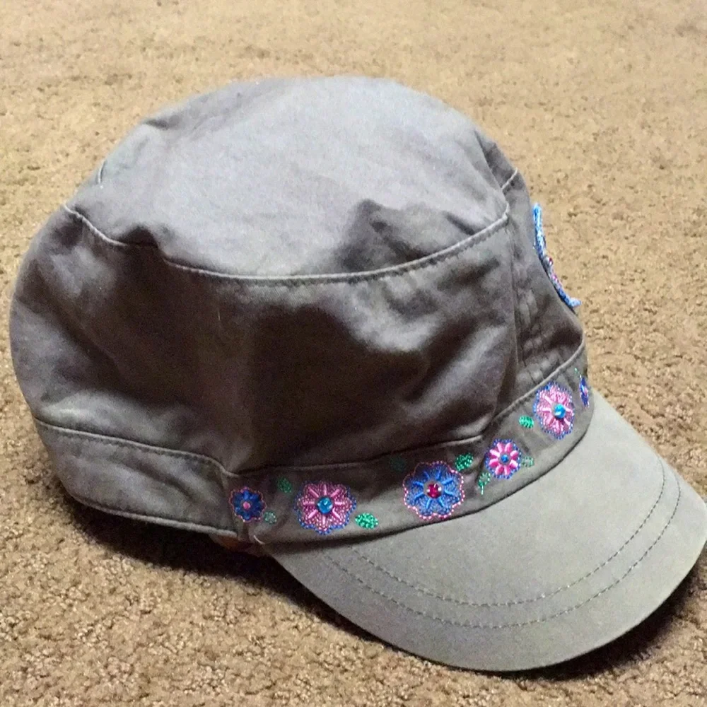 Cap Girls size 7 -8 baseball style hat brown floral EUC -like new